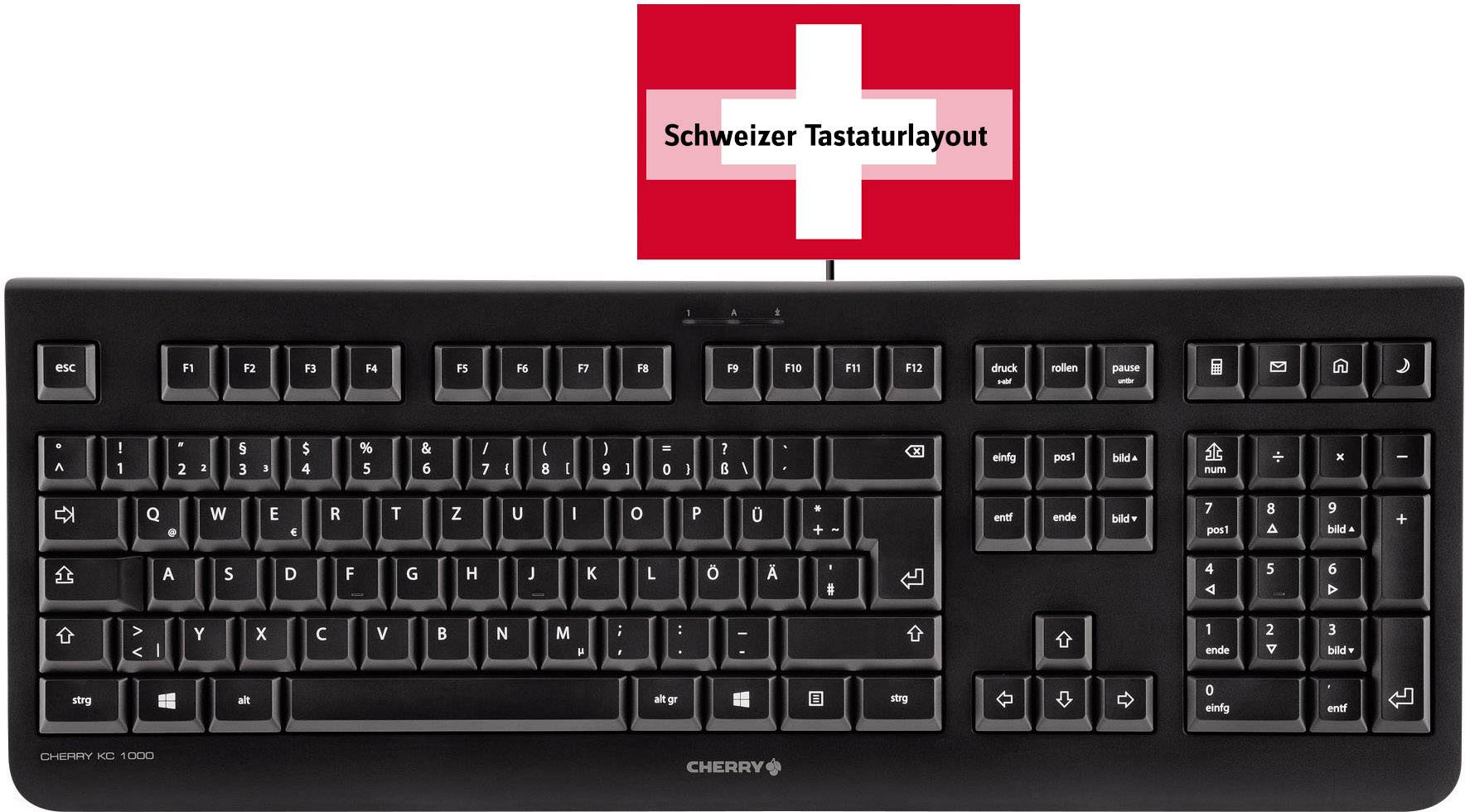 USB Tastatur CHERRY KC 1000 Schwarz Schweiz QWERTZ Windows Kaufen