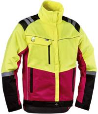 Warnschutzjacke für Handwerker in Neongelb/Rot. Hochsichtbare, wasserabweisende Arbeitskleidung mit Reflektoren.