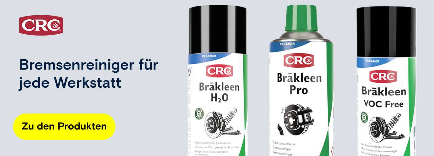 CRC Bremsenreiniger für jede Werkstatt, mit Produkten wie Brākleen H₂O, Pro und VOC Free im Sortiment.