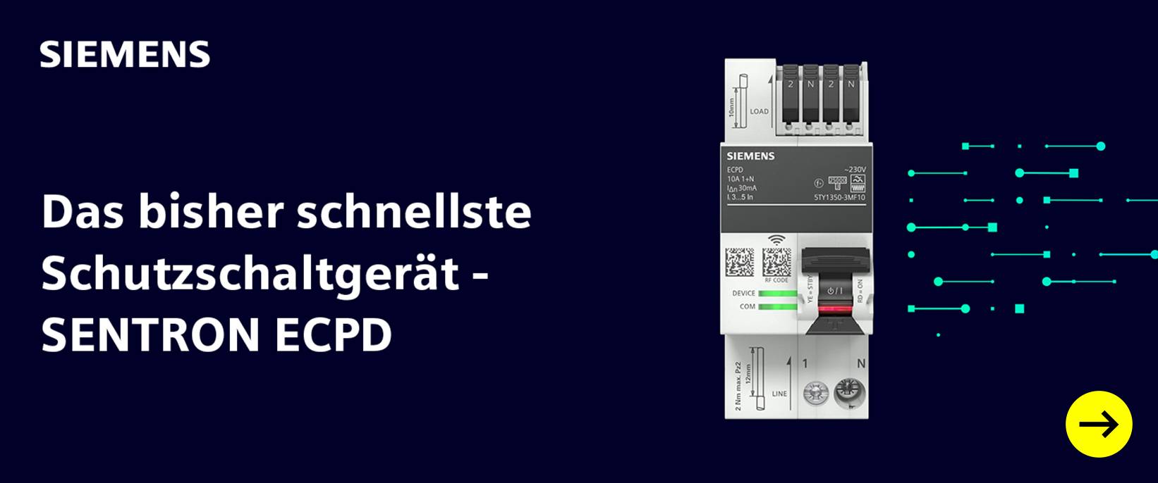 Siemens SENTRON ECPD Schutzschaltgerät. Weiterleitung zu: Siemens Schutzschaltgerät