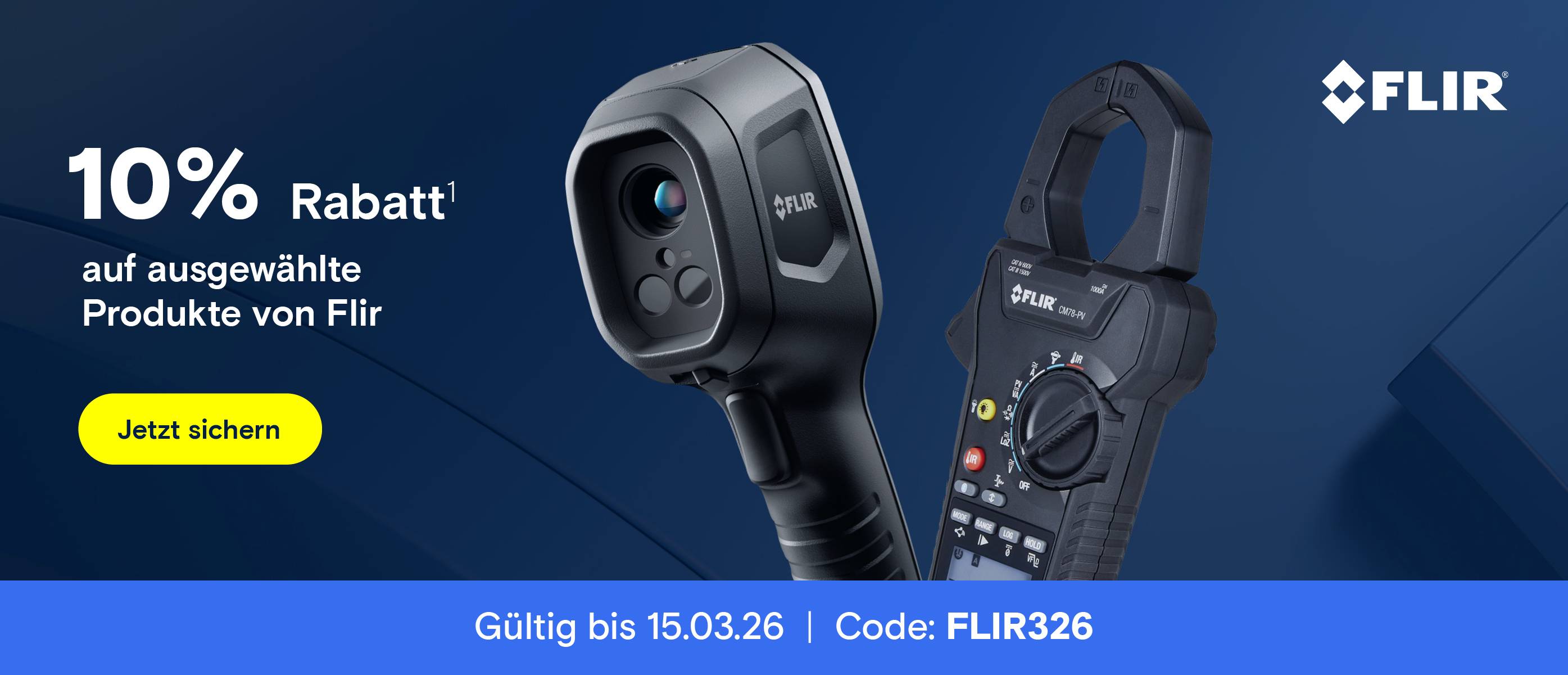 Zwei FLIR-Messgeräte. Text: 10% Rabatt. Code: FLIR326.