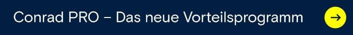 Ein dunkelblauer Banner zeigt „Conrad PRO“ mit einem gelben Pfeil nach rechts. Linkt zum Service Conrad PRO