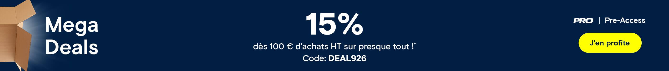 15% des 100€ d'achats HT sur presque tout! *