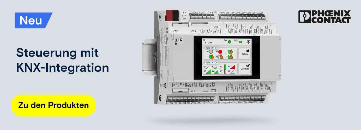 Neues Steuerungsgerät von Phoenix Contact mit KNX-Integration und digitaler Anzeige für Automatisierungslösungen.