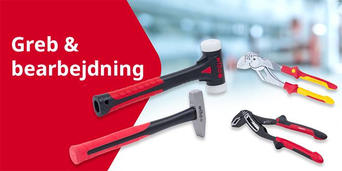 Wiha-værktøj til at gribe og arbejde med, hammere, tænger, skruetrækkere.