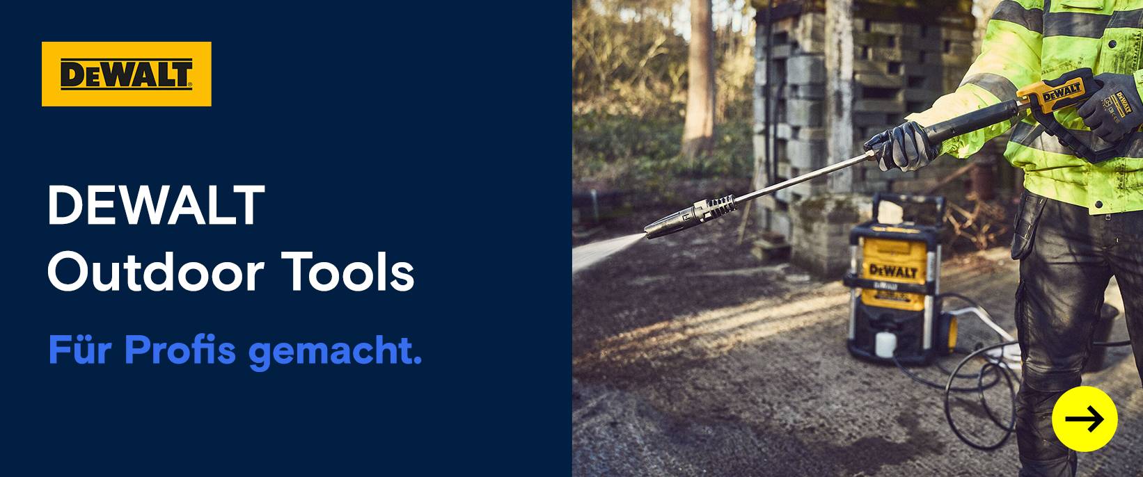 DeWalt Outdoor Tools: Profi nutzt Hochdruckreiniger.