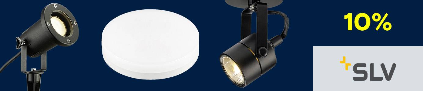  Lichtprodukte mit "10%" Rabatt und dem SLV Logo abgebildet.