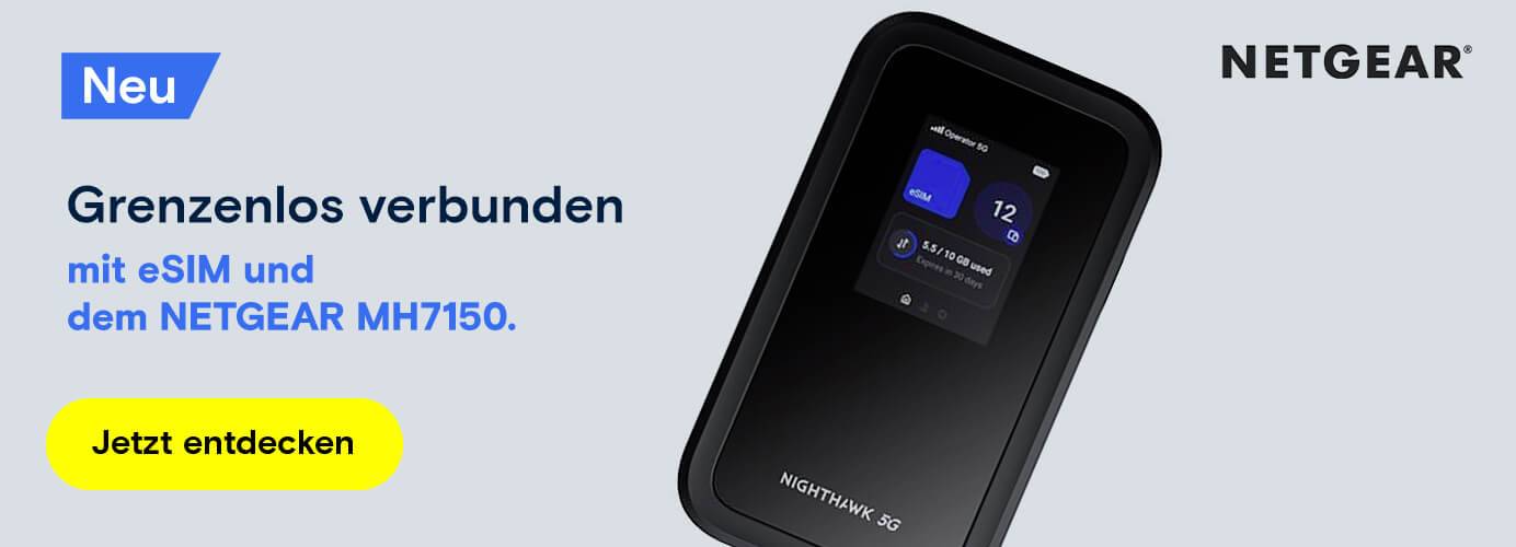 Neuer NETGEAR MH7150 Nighthawk 5G mobiler Hotspot mit eSIM für grenzenlose Konnektivität.