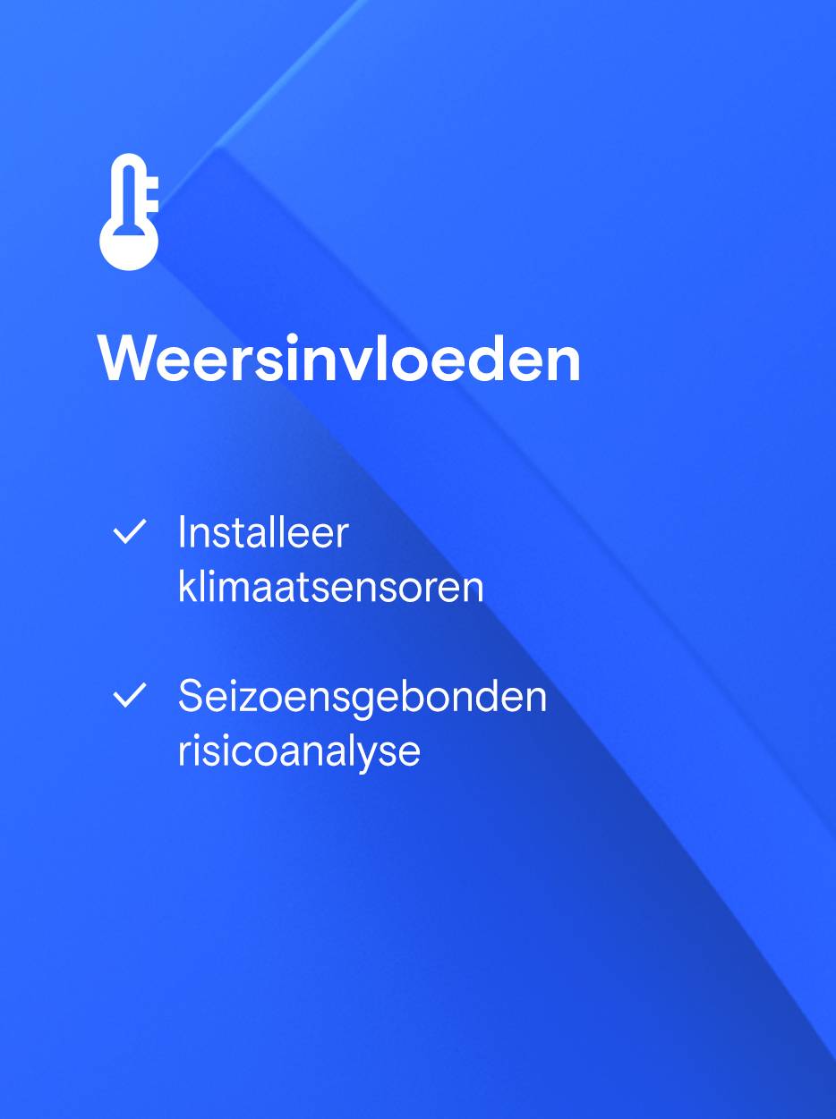 Rechthoekige knop met een thermometersymbool, daarnaast de tekst “Milieu-invloeden” en drie lijsten met vinkjes.