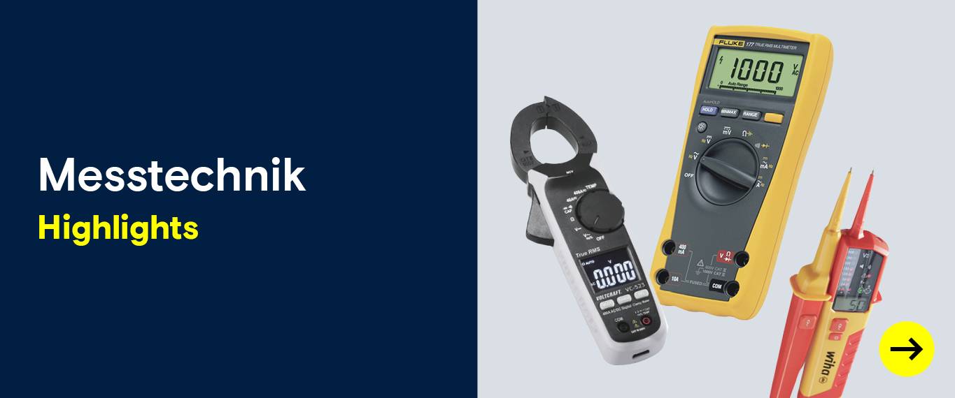Drei verschiedene Messgeräte. Text: Messtechnik Highlights.