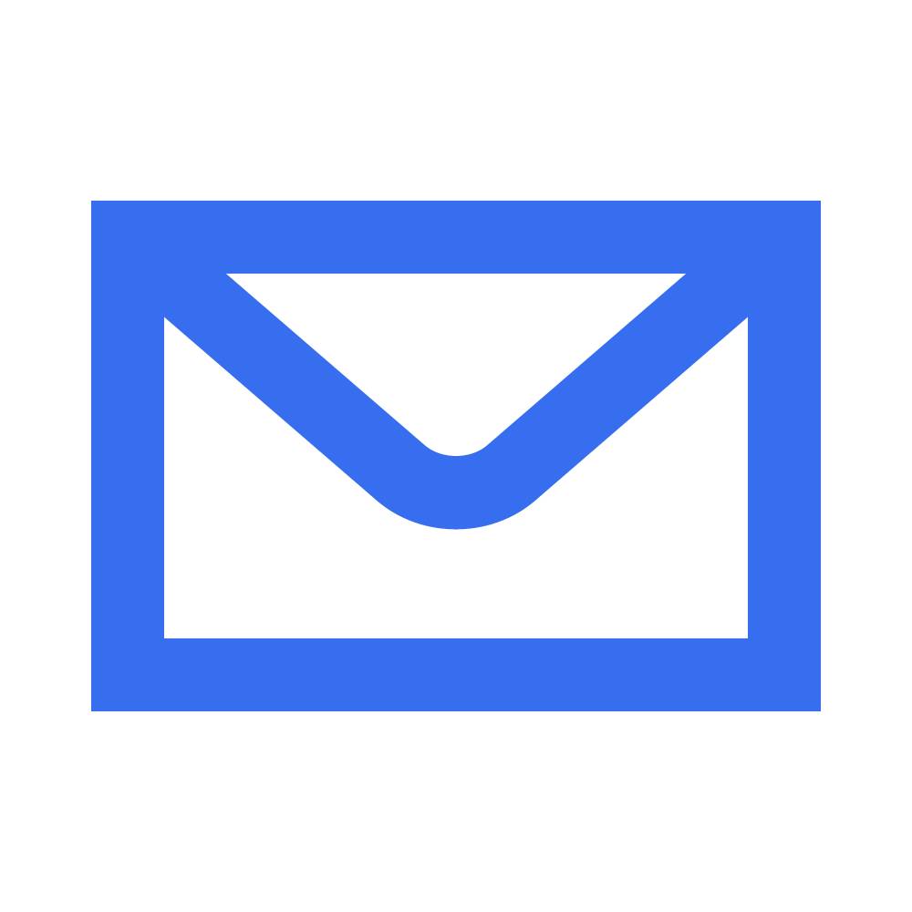 Hellblaues Briefumschlagsymbol auf weißem Hintergrund.