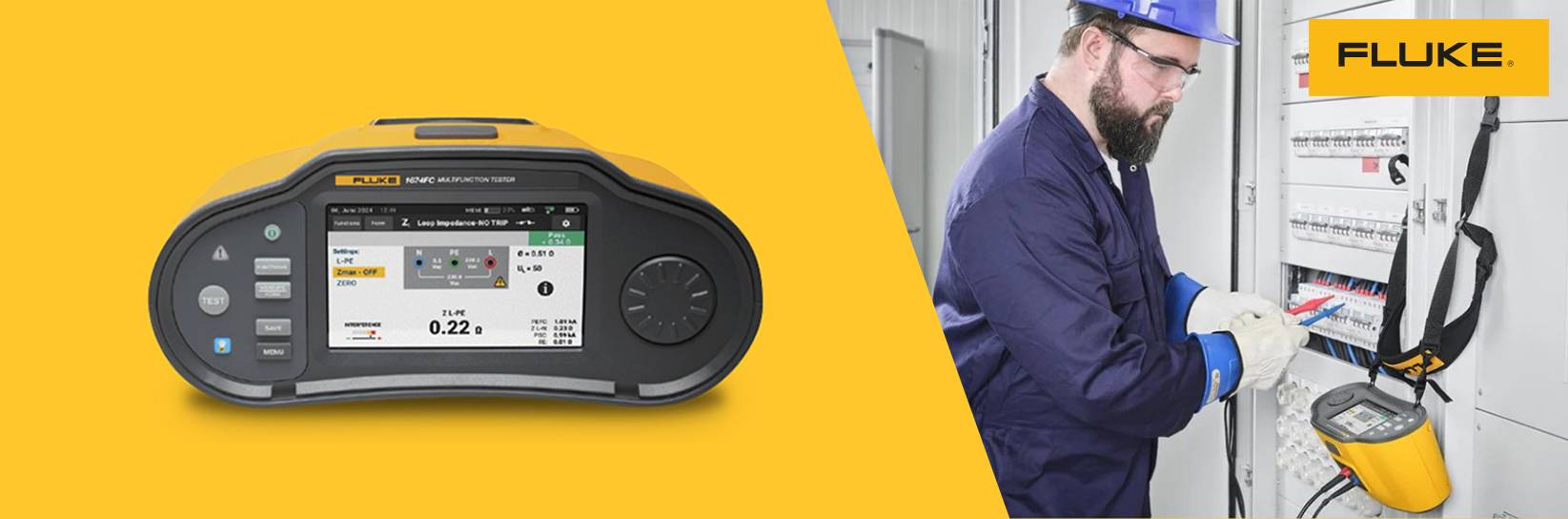 Fluke Multifunktions-Installationstester und Elektriker bei der Messung.