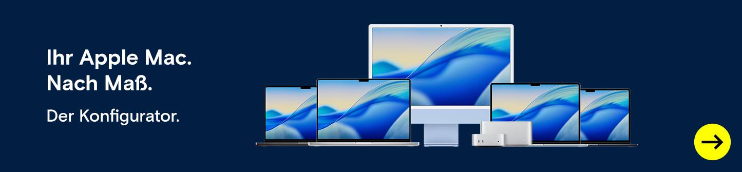 Verschiedene Apple Macs. Text: Ihr Apple Mac. Nach Maß.