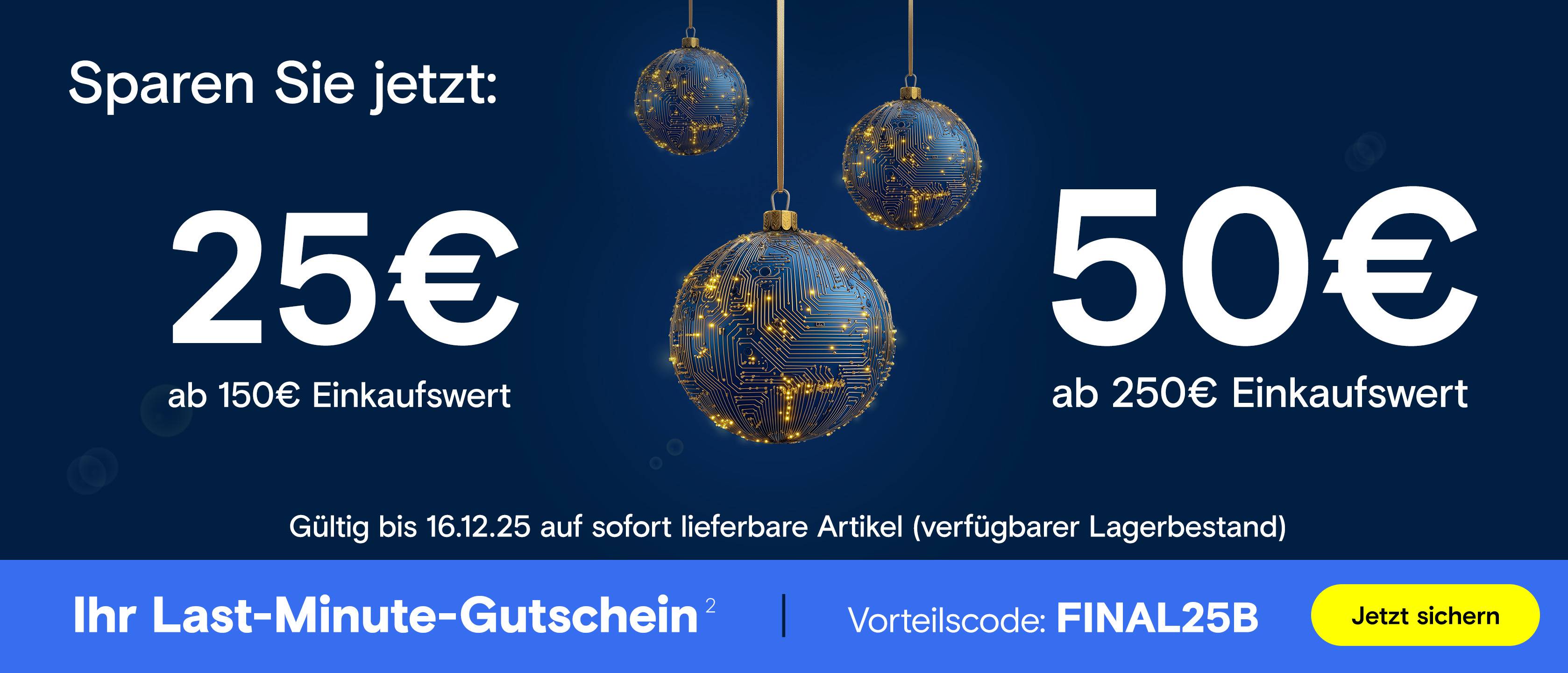 Gutschein-Banner: 25€ / 50€ Rabatt. Last-Minute-Gutschein.