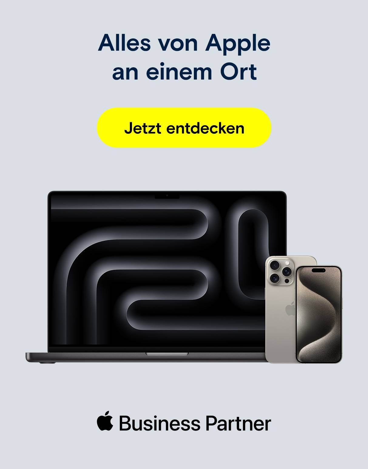 Apple MacBook & iPhone. Text: Alles von Apple an einem Ort.