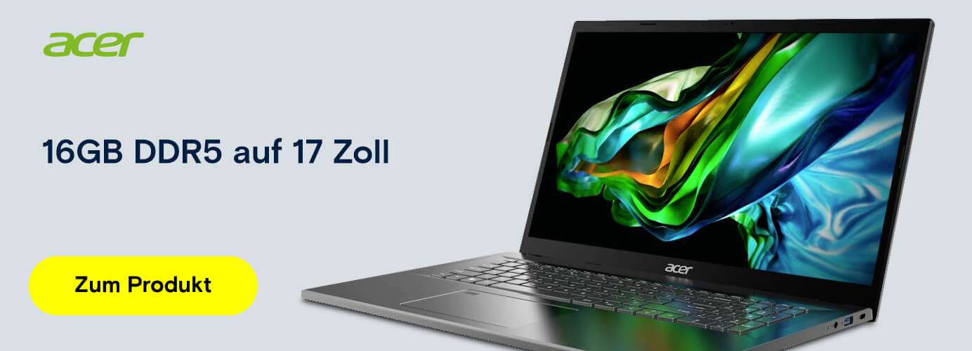 Modernes Acer Notebook mit 16GB DDR5 und 17 Zoll Display.