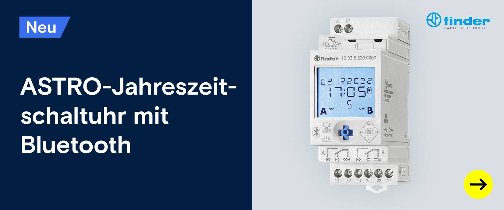 Finder ASTRO-Zeitschaltuhr mit Bluetooth-Display.