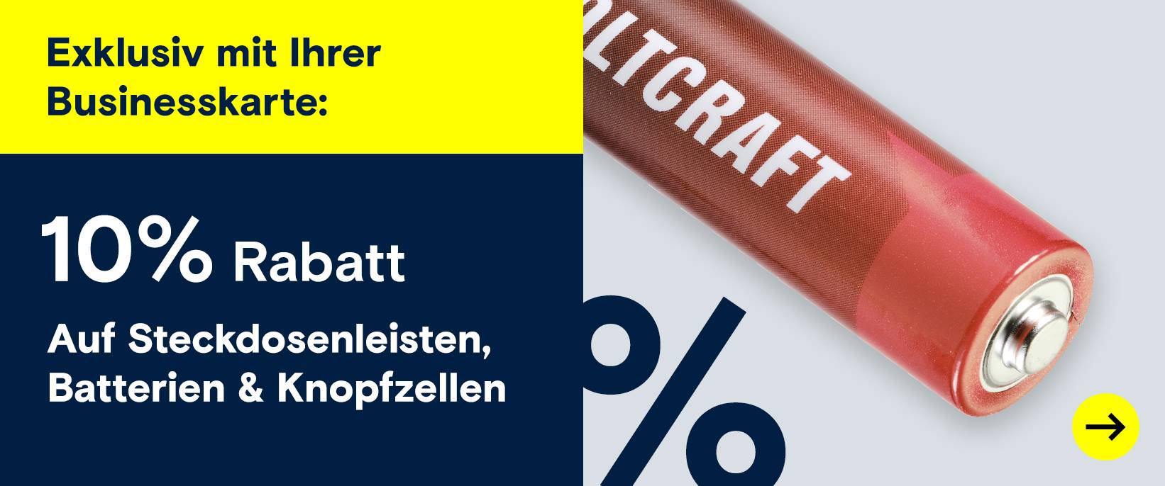 Rote Batterie. Banner: Batterien & 10% Rabatt.