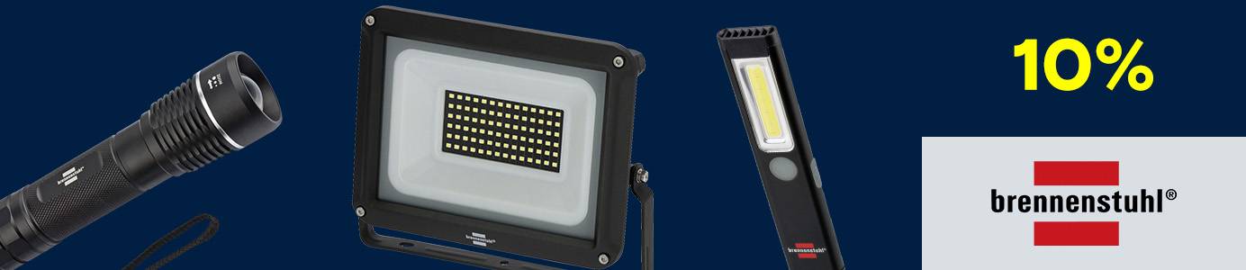  Lichtprodukte mit "10%" Rabatt und dem brennenstuhl Logo abgebildet.