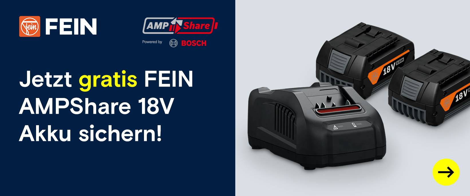 FEIN Aktion: Gratis AMPShare 18V Akku sichern.