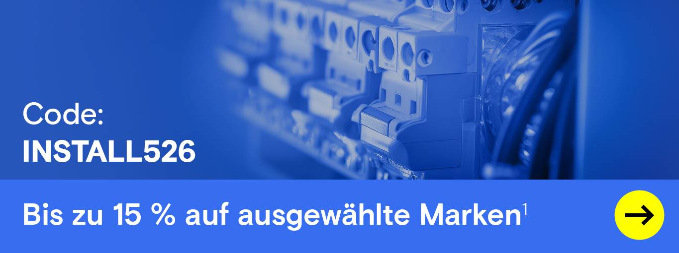 Installationstechnik: Sicherungsschalter und Rabatt-Code.