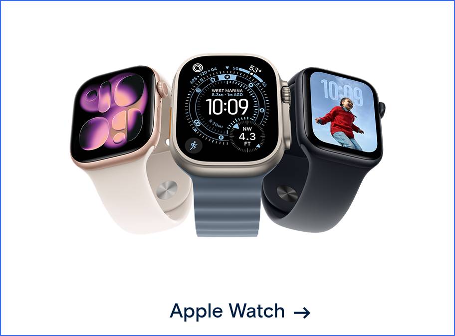 Gruppenbild der aktuellsten Apple Watch Modelle. Weiterleitung zur Apple Watch Seite