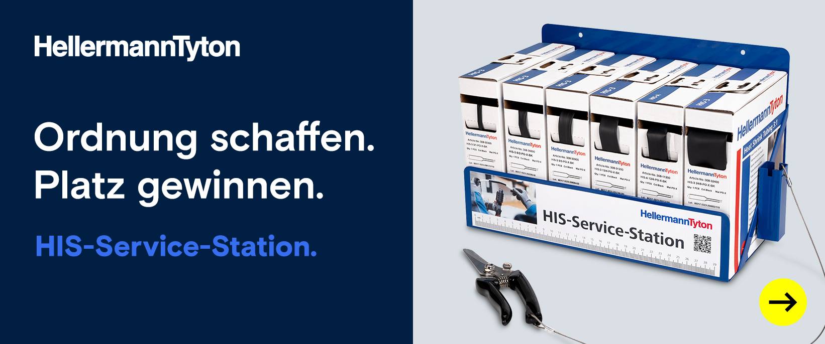 HellermannTyton Service-Station. Text: Ordnung schaffen.