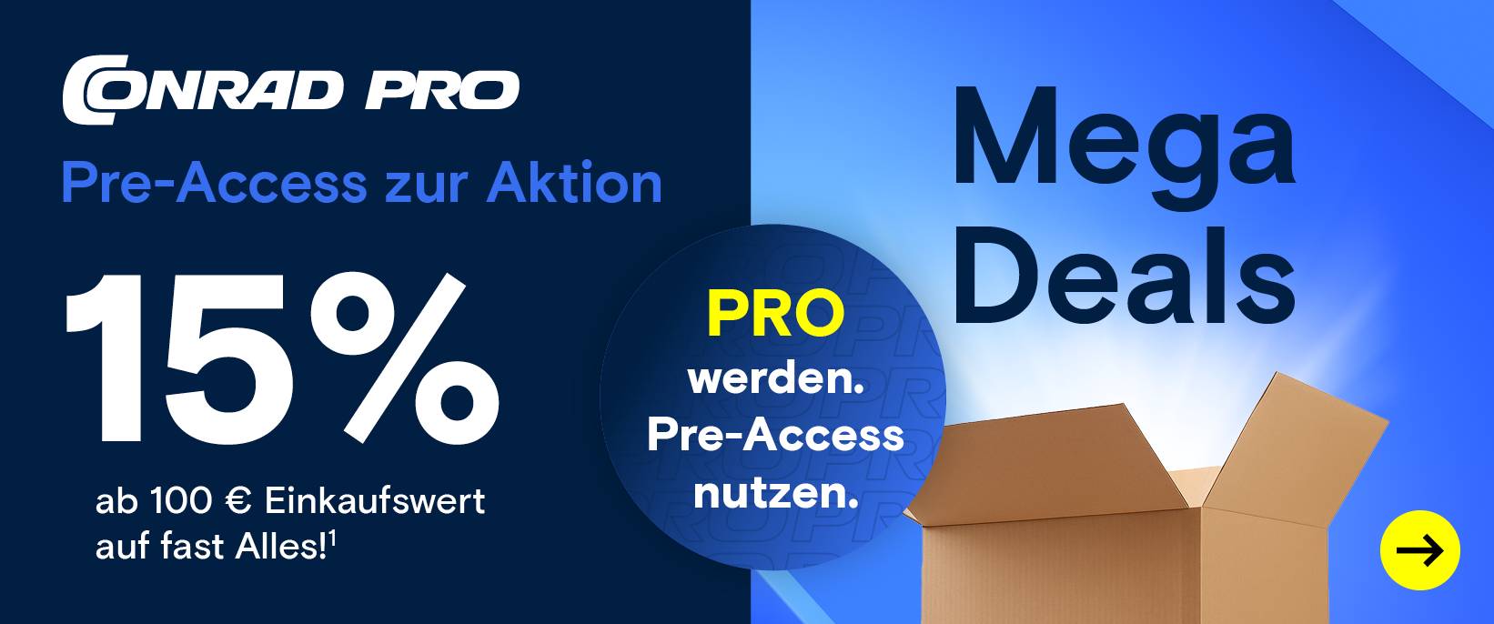 Conrad PRO: Ein geöffneter, leuchtender Karton.