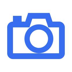 Blaues Symbol einer Kamera mit Objektiv in der Mitte.