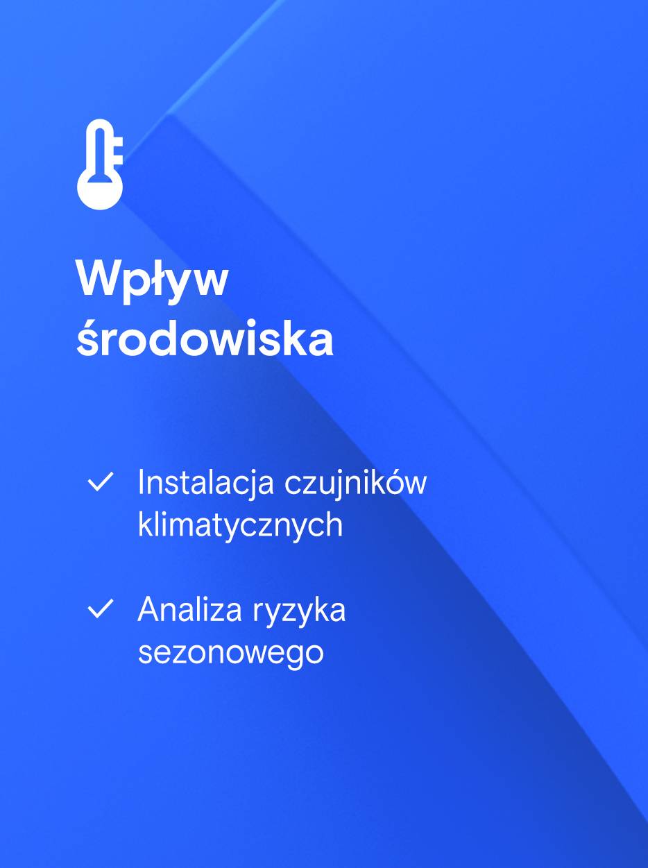 Prostokątny przycisk z symbolem termometru, obok niego tekst „Wpływy środowiskowe” i trzy listy z zaznaczeniami.