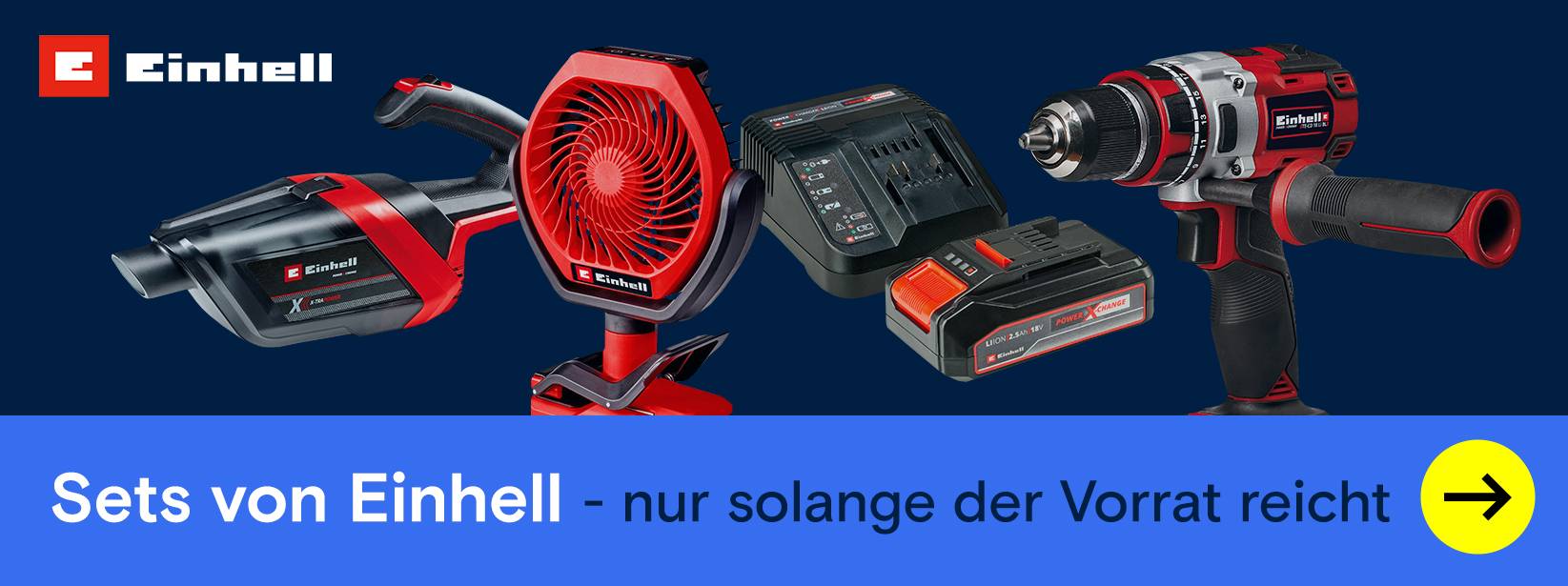 Einhell Akkuschrauber, Sauger und Ventilator. Weiterleitung zu: Einhell Sets - nur solange der Vorrat reicht