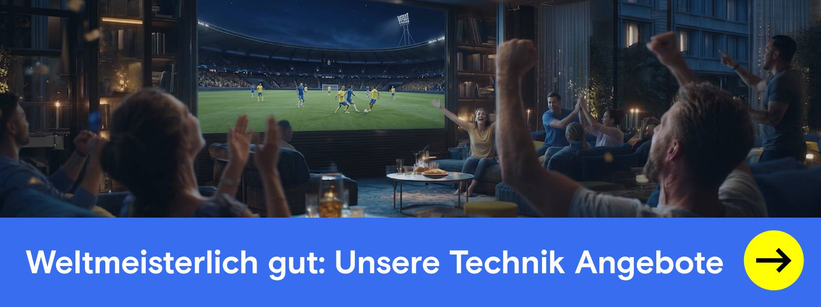Fußballabend: Leuteschauen Spiel auf großem Fernseher.