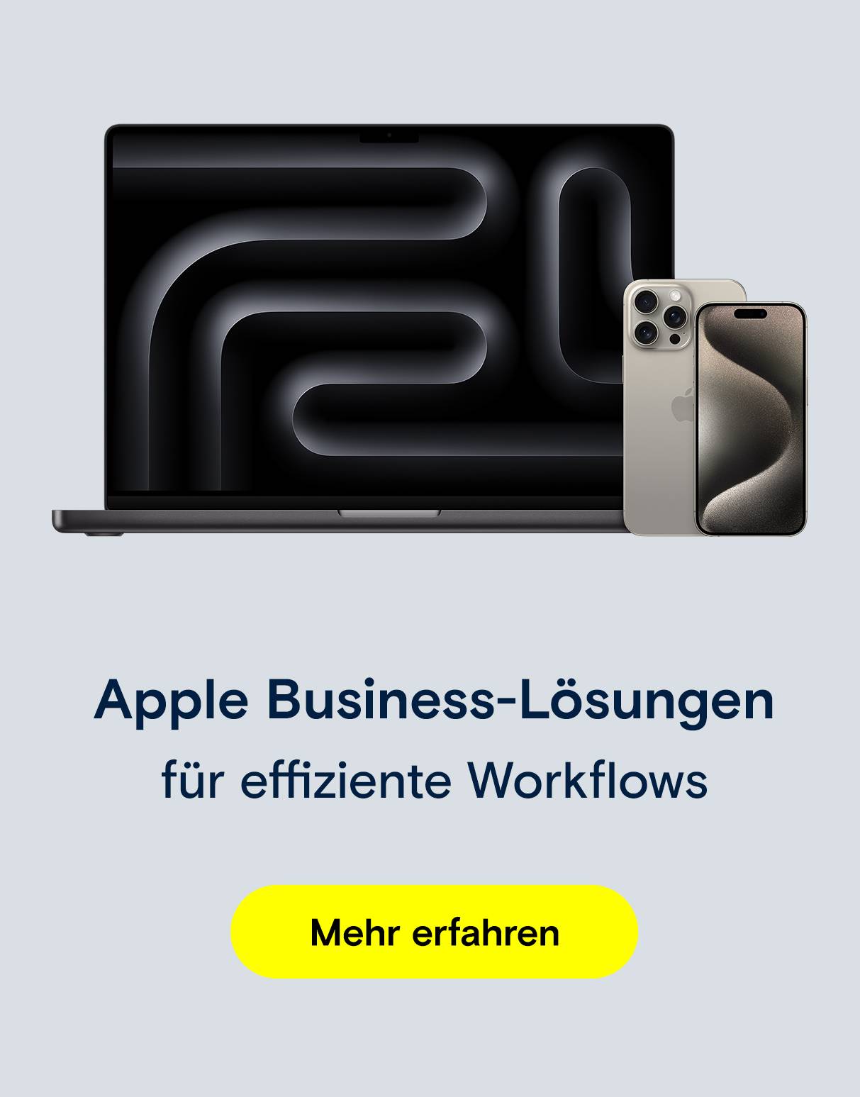 Apple MacBook & iPhone. Text: Apple Business-Lösungen.