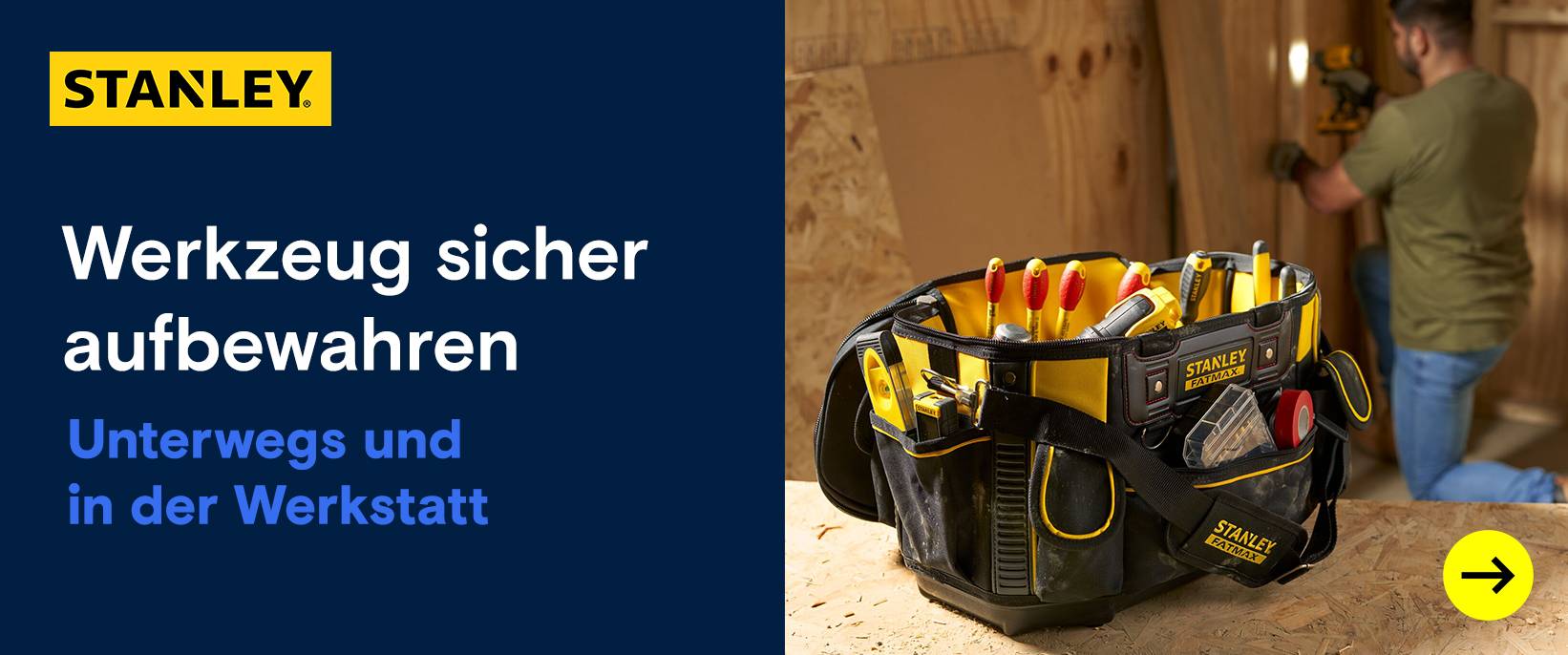 Stanley Werkzeugtasche gefüllt mit Werkzeug.