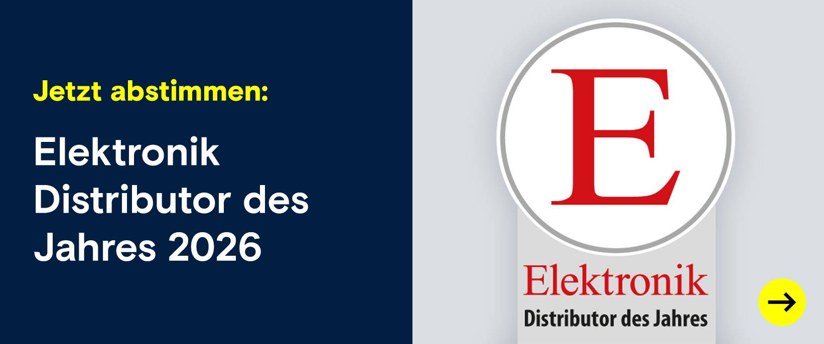 Elektronik-Logo. Text: Wählen Sie uns zum Distributor 2026.