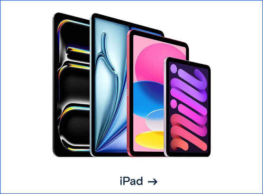 Gruppenbild der aktuellsten Apple iPad Modelle. Weiterleitung zur Apple iPad Seite