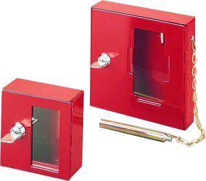 Notschlüsselkasten 150x150x40mm Rot - Mit Glasscheibe Und Klöppel