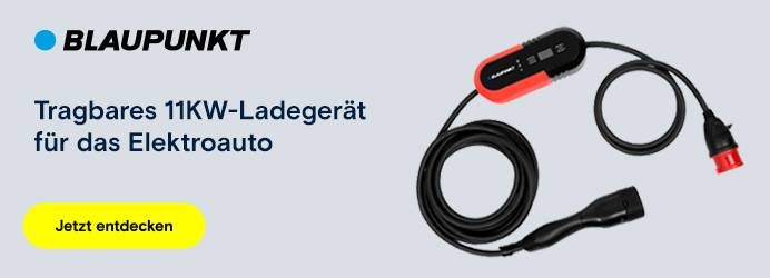 Produktbild Blaupunkt Ladestation, mit Text "Tragbares 11KW-Ladegerät"