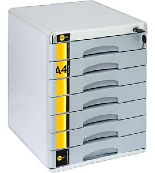 Farbe aus Kunststoff mit 3 F/ächern Yellow One Hochwertige Schubladenbox A4 abschlie/ßbar mit Schloss Blau