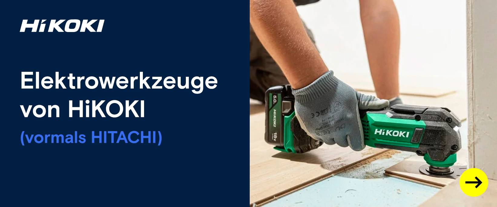 HiKOKI: Handwerker nutzt Multitool auf Holzboden.