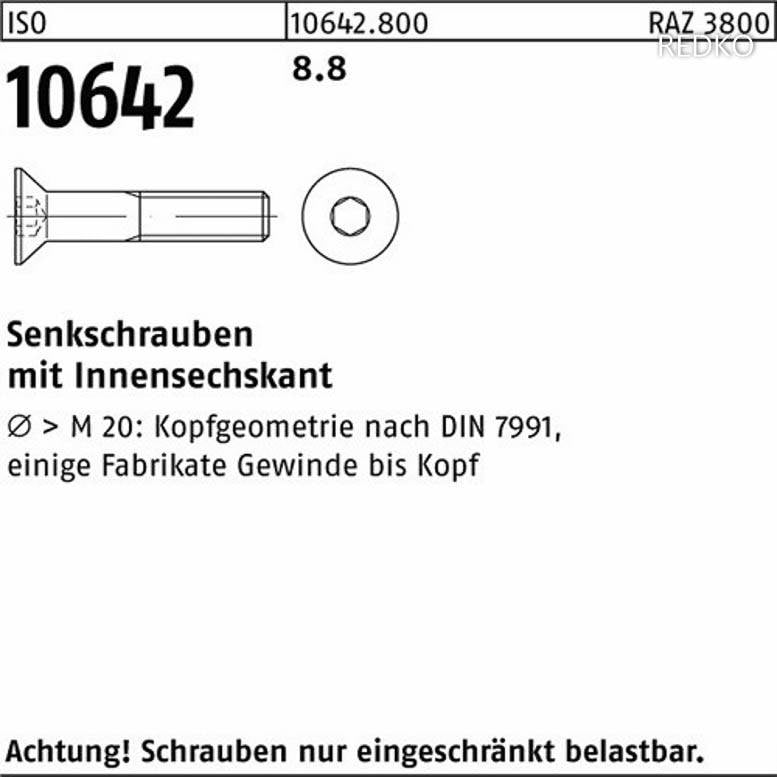 Innensechskant M 6 x 120 ISO 10642 Senkschraube 8.8 galvanisch verzinkt