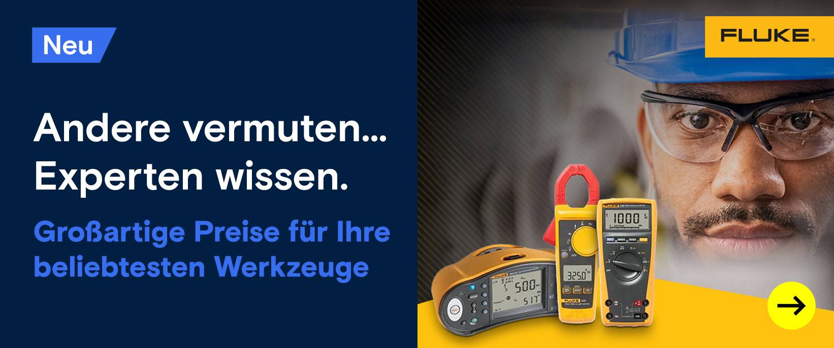 Fluke: Experte mit Schutzhelm und Messgeräten.