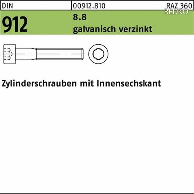 verzinkt 8.8 M8 x 60 mm Stück DIN 912 Zylinderschrauben galv 25