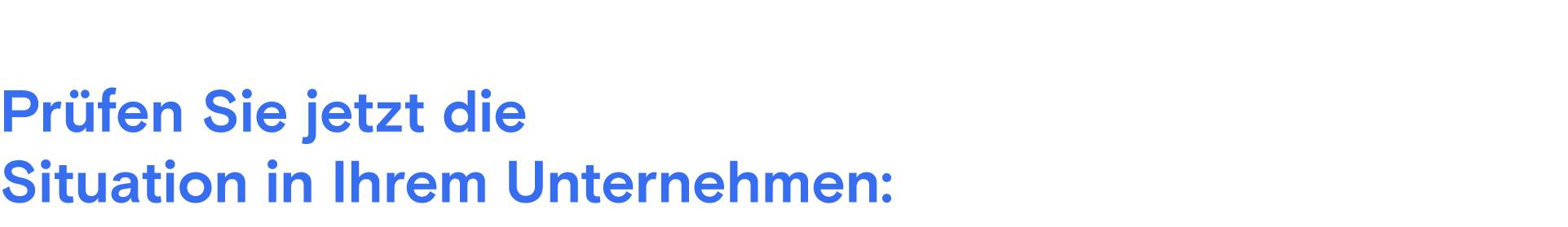 Blauer Text "Prüfen Sie jetzt die  Situation in Ihrem Unternehmen" auf hellgrauem Hintergrund.