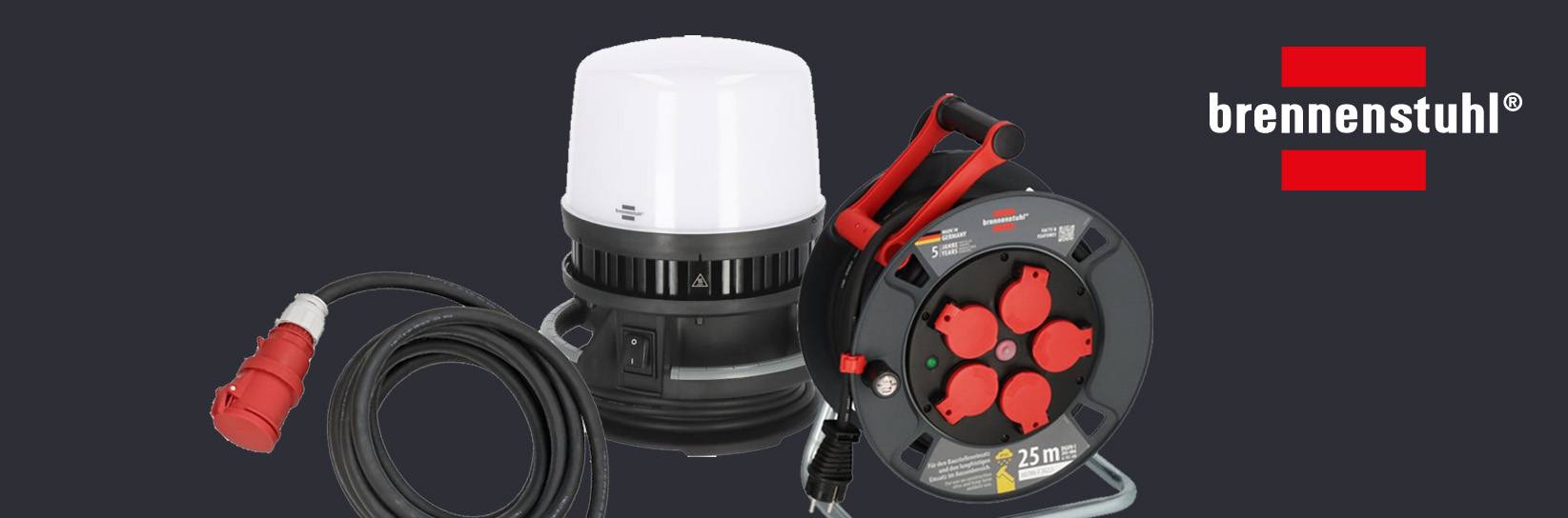 Brennenstuhl: Kabeltrommel, Arbeitsstrahler und Starkstrom.