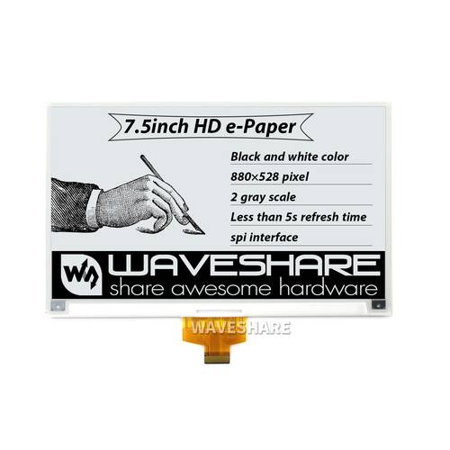 WaveShare 7.5inch HD e-Paper E-Ink Raw Display 880×528 Black / White