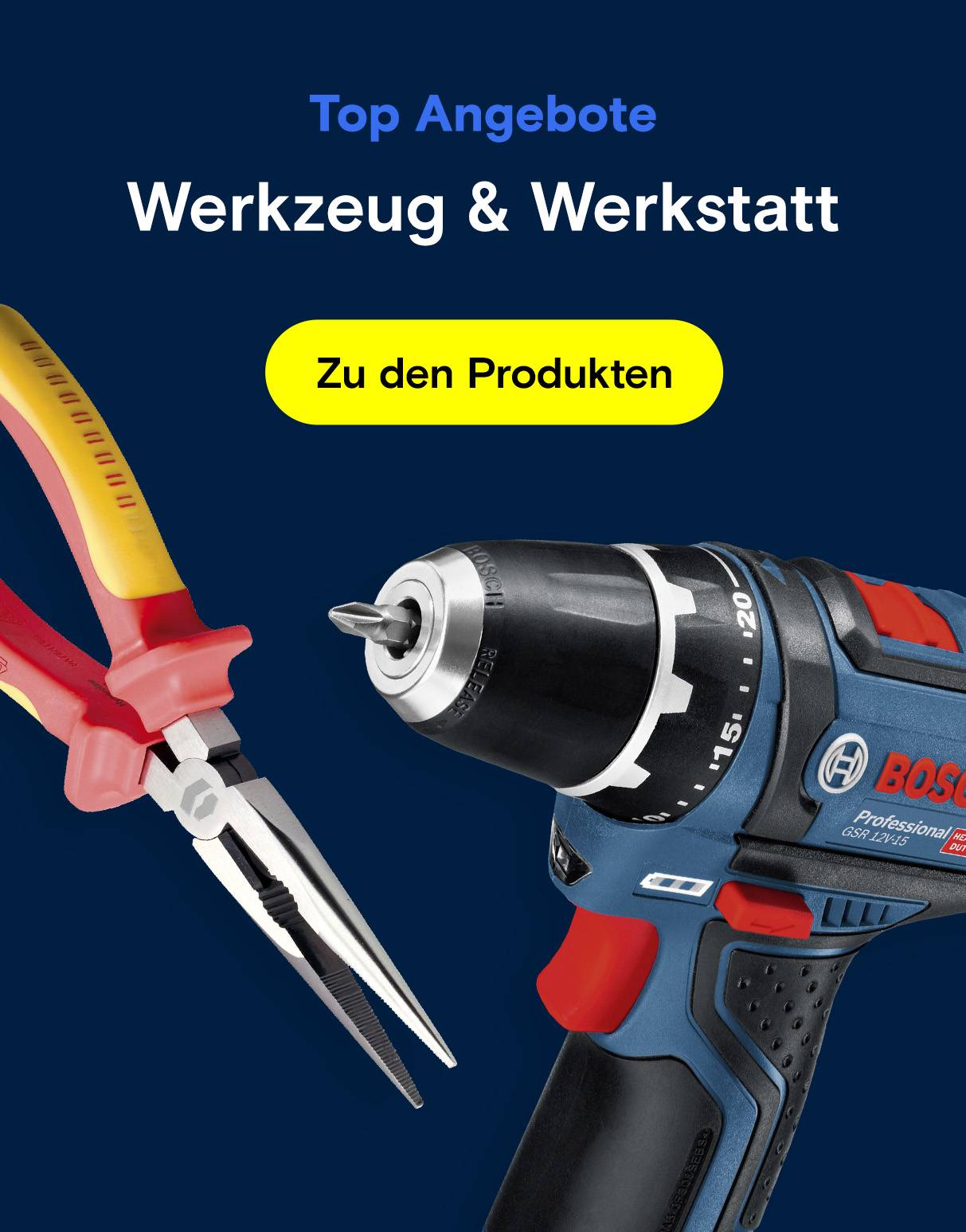 Zange und Bohrschrauber. Top Angebote Werkzeug.