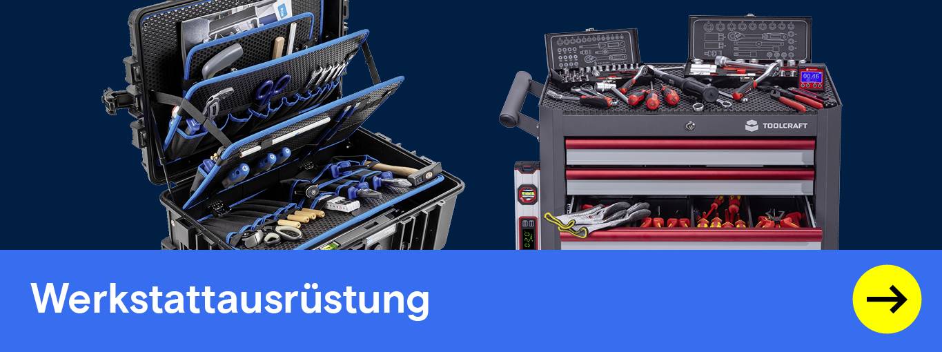 Bestückter Werkzeugkoffer und Rollwagen. Ordnung schaffen.