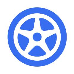 Blaues Symbol eines Autoreifens mit Felge.