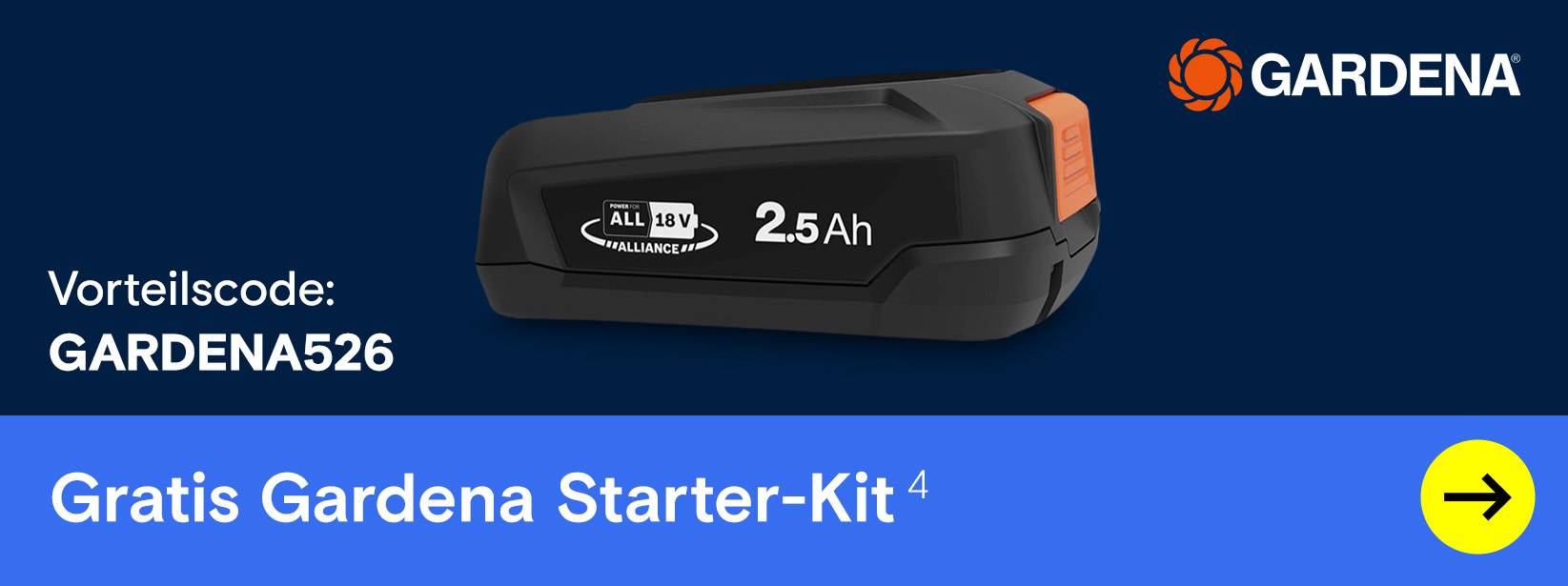 Gardena: Gratis Starter-Kit Akku und Aktionscode.